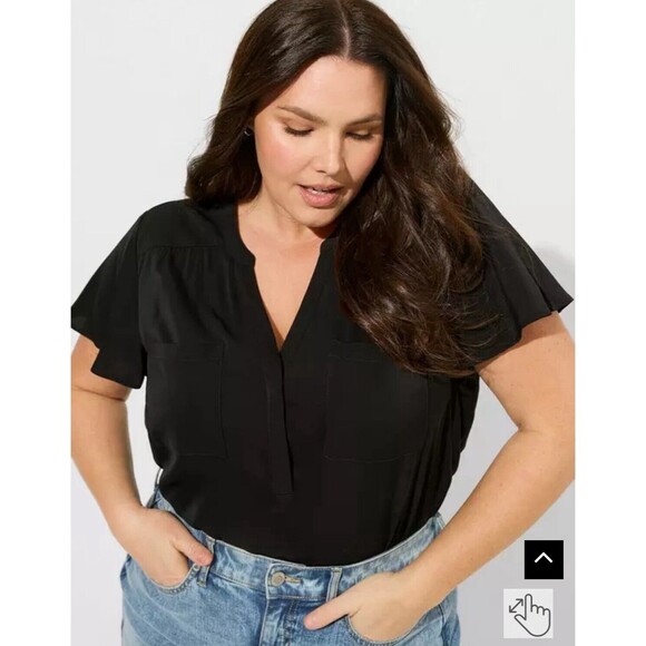 Torrid Black Harper Studio Crepe de Chine Flutter Short Sleeve Plus Size 4X 26 - Picture 1 of 9